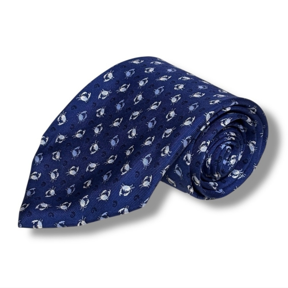 BROOKS BROTHERS Blue Silk Tie Blue Crab Pattern 100% silk